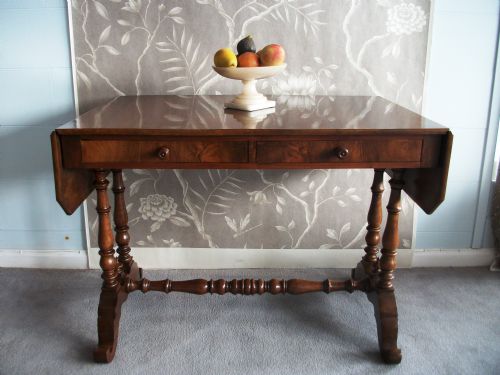 italian walnut drop leaf sofa table writing desk - CATEGORY: ANTIQUE TABLES - DATED 1860