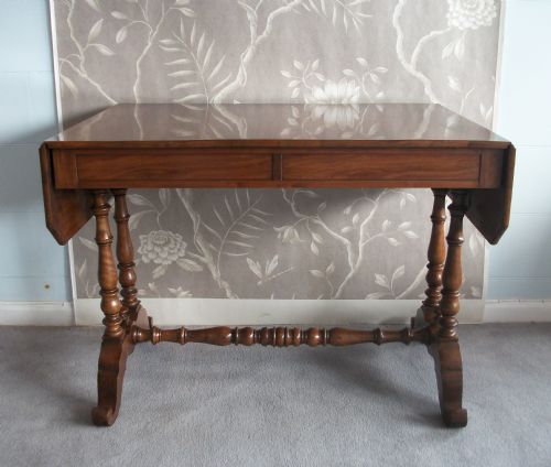 ITALIAN WALNUT DROP LEAF SOFA TABLE WRITING DESK - ADDITIONAL PHOTO 1