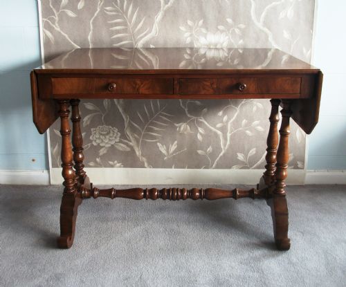ITALIAN WALNUT DROP LEAF SOFA TABLE WRITING DESK - ADDITIONAL PHOTO 2