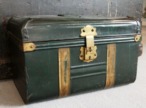 painted metal trunk - CATEGORY: ANTIQUE CHESTS - DATED 1920