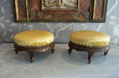 a pair of small round victorian footstools - CATEGORY: ANTIQUE STOOLS - DATED VICTORIAN