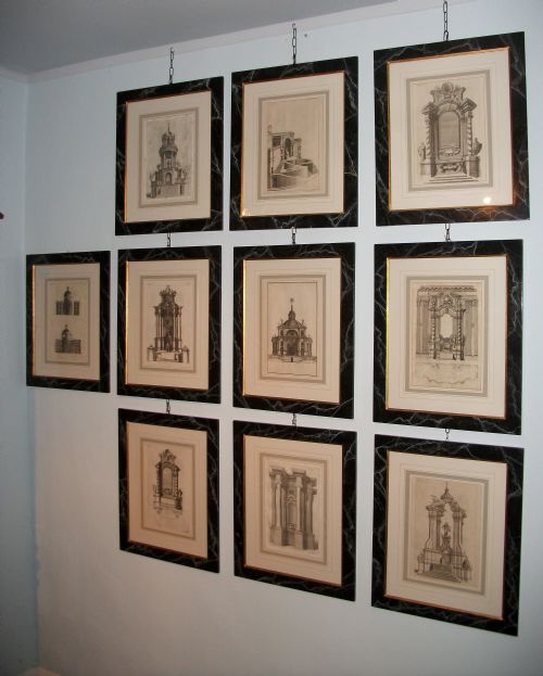 ten italian prints from prospettiva de pittori et architetti in beautiful faux marble stone frames - CATEGORY: ANTIQUE ART - DATED 