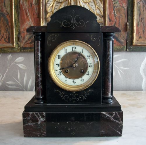 slate and marble mantel clock - CATEGORY: ANTIQUE CLOCKS - DATED 19TH CENTURY