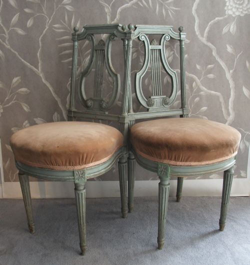 louis xvi french lyre back chairs pair - CATEGORY: ANTIQUE CHAIRS - DATED 19TH CENTURY