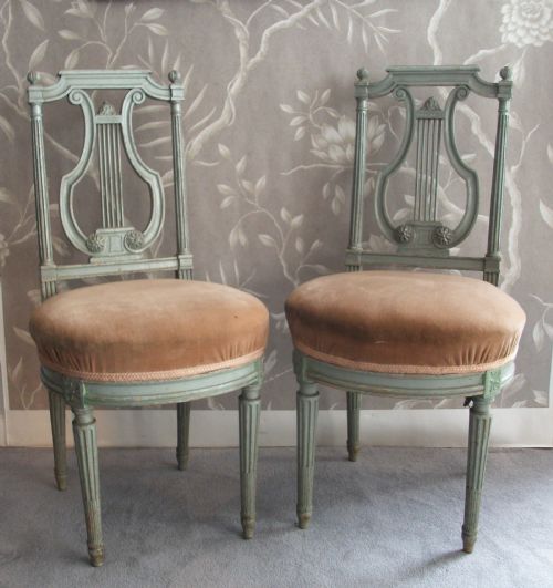LOUIS XVI FRENCH LYRE BACK CHAIRS PAIR - ADDITIONAL PHOTO 1