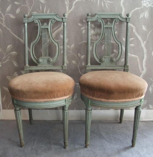 LOUIS XVI FRENCH LYRE BACK CHAIRS PAIR - ADDITIONAL PHOTO 3