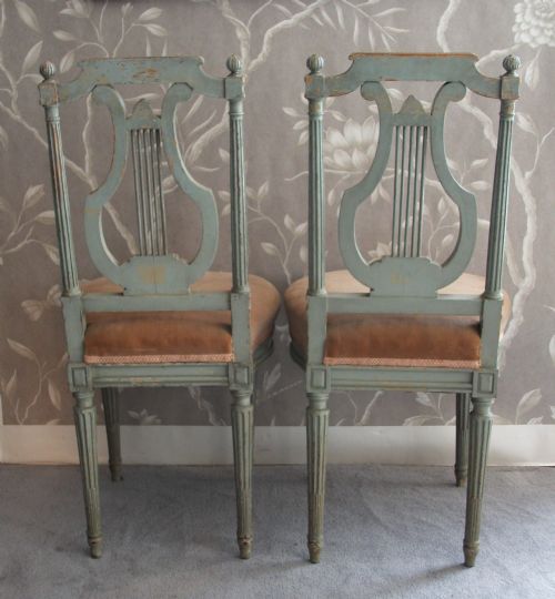 LOUIS XVI FRENCH LYRE BACK CHAIRS PAIR - ADDITIONAL PHOTO 5