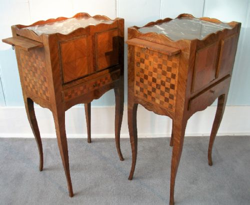 a pair of french louis xv style marquetry bedside cabinets - CATEGORY: ANTIQUE CABINETS - DATED 1920