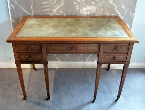 MAHOGANY INLAID CENTRE WRITING DESK - ADDITIONAL PHOTO 5