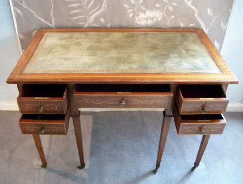 MAHOGANY INLAID CENTRE WRITING DESK - ADDITIONAL PHOTO 6