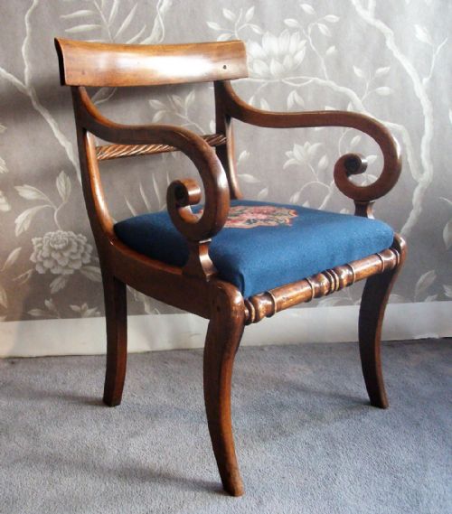 antique regency mahogany open armchair - CATEGORY: ANTIQUE CHAIRS - DATED REGENCY
