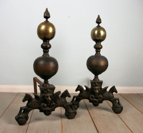 A GOOD LARGE SOLID PAIR OF FIREDOGSANDIRONS - ADDITIONAL PHOTO 1
