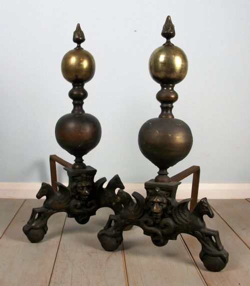 A GOOD LARGE SOLID PAIR OF FIREDOGSANDIRONS - ADDITIONAL PHOTO 3