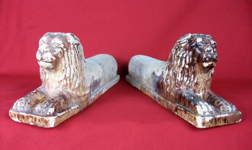PAIR OF ANTIQUE ITALIAN TERRACOTTA LION FIREDOGS - ADDITIONAL PHOTO 4