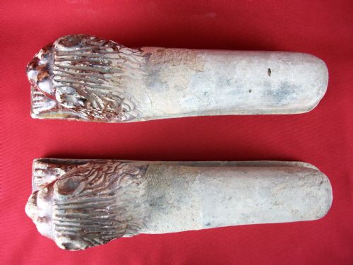PAIR OF ANTIQUE ITALIAN TERRACOTTA LION FIREDOGS - ADDITIONAL PHOTO 6