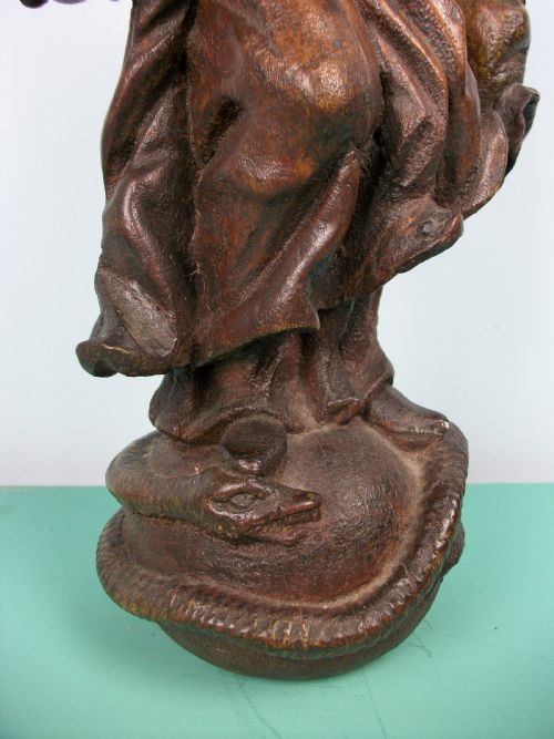 C17TH ITALIAN CARVED OAK WOOD SCULPTURE OF THE VIRGIN MARY - ADDITIONAL PHOTO 6