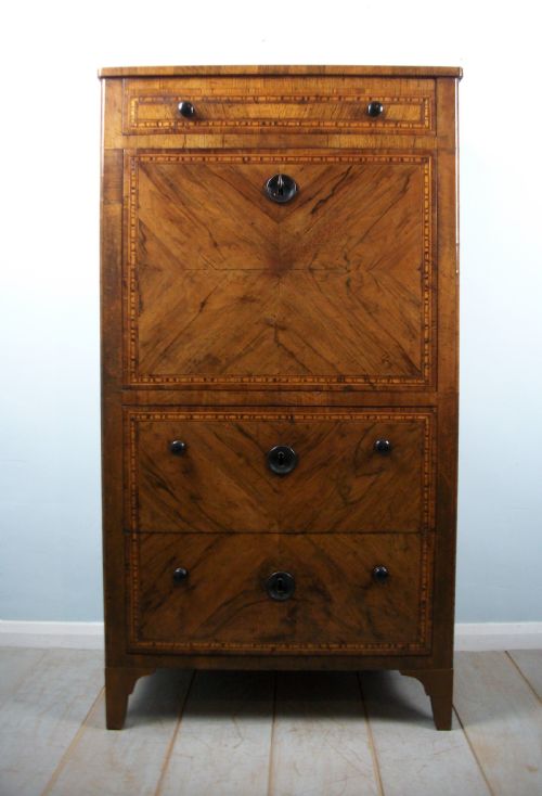 italian early 19th c walnut marquetry secretaire abattant escritoire bureau - CATEGORY: ANTIQUE BUREAU - DATED 19TH CENTURY