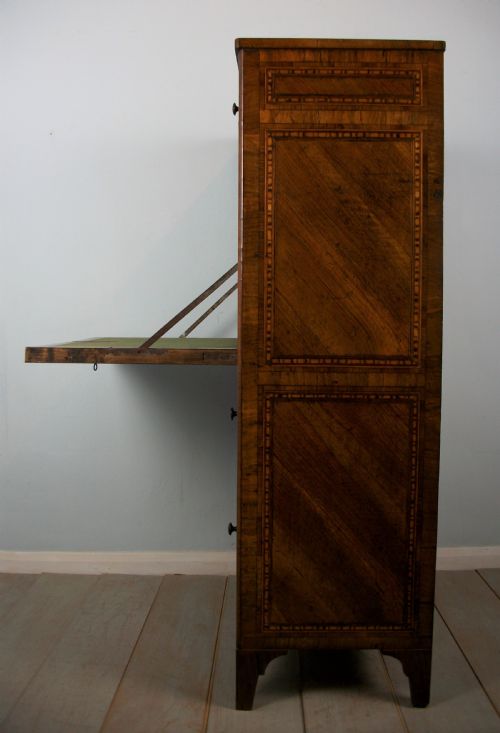ITALIAN EARLY 19TH C WALNUT MARQUETRY SECRETAIRE ABATTANT ESCRITOIRE BUREAU - ADDITIONAL PHOTO 3