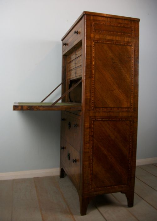 ITALIAN EARLY 19TH C WALNUT MARQUETRY SECRETAIRE ABATTANT ESCRITOIRE BUREAU - ADDITIONAL PHOTO 4