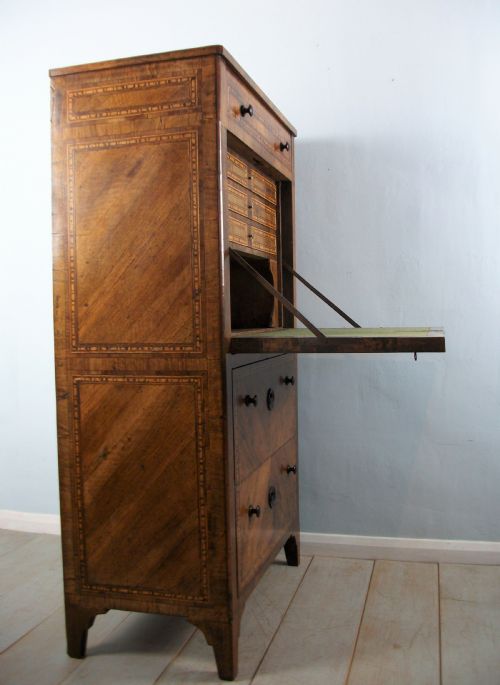ITALIAN EARLY 19TH C WALNUT MARQUETRY SECRETAIRE ABATTANT ESCRITOIRE BUREAU - ADDITIONAL PHOTO 8