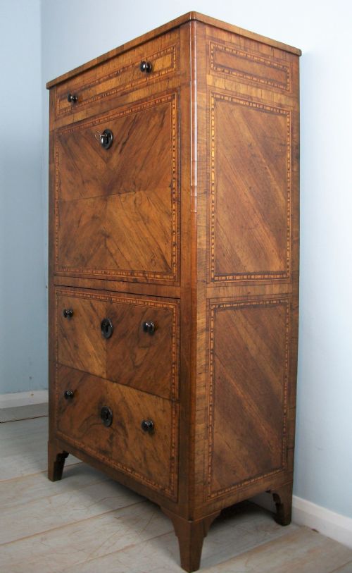 ITALIAN EARLY 19TH C WALNUT MARQUETRY SECRETAIRE ABATTANT ESCRITOIRE BUREAU - ADDITIONAL PHOTO 9