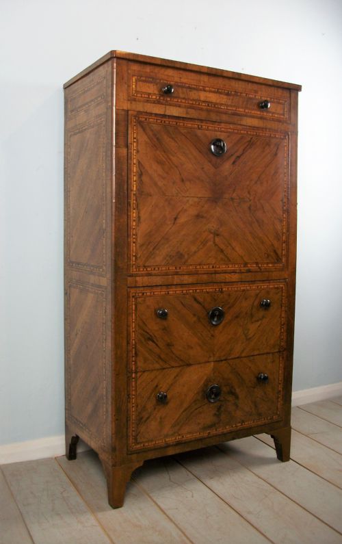 ITALIAN EARLY 19TH C WALNUT MARQUETRY SECRETAIRE ABATTANT ESCRITOIRE BUREAU - ADDITIONAL PHOTO 10