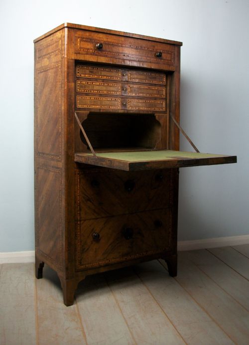 ITALIAN EARLY 19TH C WALNUT MARQUETRY SECRETAIRE ABATTANT ESCRITOIRE BUREAU - ADDITIONAL PHOTO 12