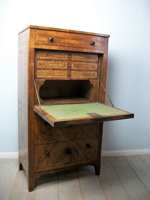 ITALIAN EARLY 19TH C WALNUT MARQUETRY SECRETAIRE ABATTANT ESCRITOIRE BUREAU - ADDITIONAL PHOTO 13