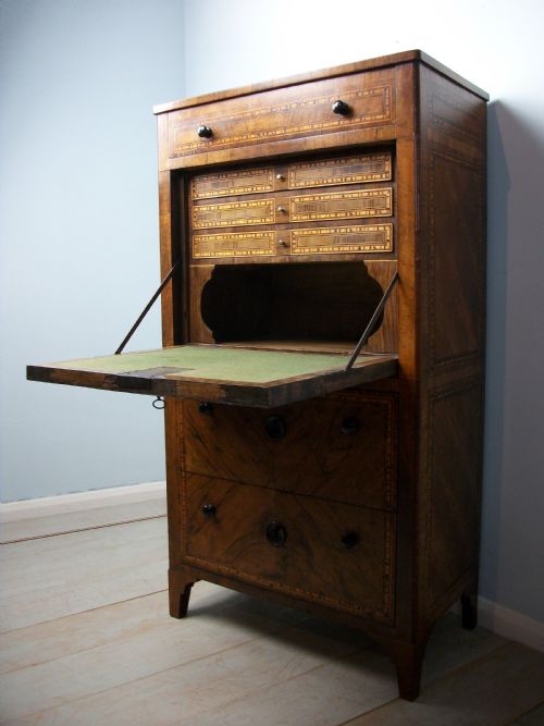 ITALIAN EARLY 19TH C WALNUT MARQUETRY SECRETAIRE ABATTANT ESCRITOIRE BUREAU - ADDITIONAL PHOTO 14