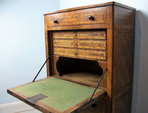 ITALIAN EARLY 19TH C WALNUT MARQUETRY SECRETAIRE ABATTANT ESCRITOIRE BUREAU - ADDITIONAL PHOTO 15