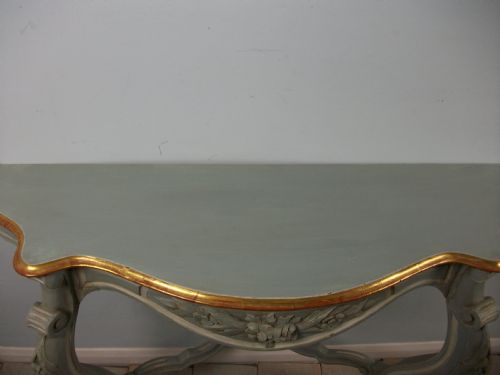 PAIR OF PAINTED AND GILDED ITALIAN CONSOLE TABLES - ADDITIONAL PHOTO 5