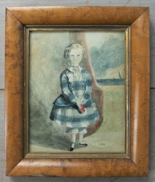 watercolour naive portrait of a child - CATEGORY: ANTIQUE ART - DATED 19TH CENTURY