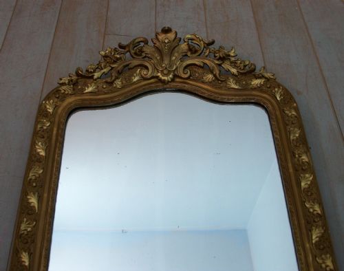 LARGE ANTIQUE FRENCH OVERMANTLE GILDED MIRROR - ADDITIONAL PHOTO 1