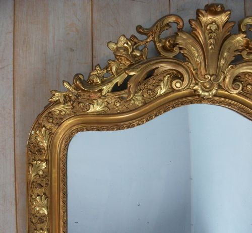LARGE ANTIQUE FRENCH OVERMANTLE GILDED MIRROR - ADDITIONAL PHOTO 2