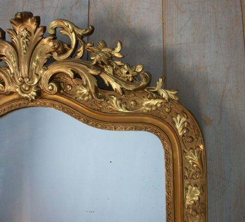 LARGE ANTIQUE FRENCH OVERMANTLE GILDED MIRROR - ADDITIONAL PHOTO 4