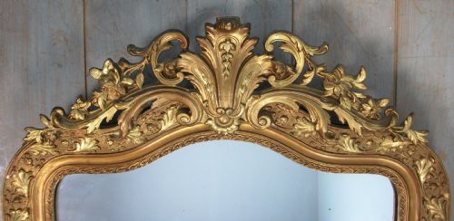 LARGE ANTIQUE FRENCH OVERMANTLE GILDED MIRROR - ADDITIONAL PHOTO 3