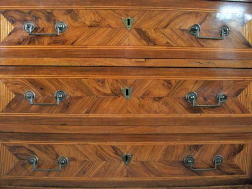 A FRENCH 19TH C WALNUT INLAID CHEST OF DRAWERS - ADDITIONAL PHOTO 8