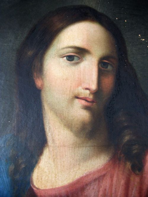 oil on canvas religious italian painting of the sacred heart of jesus - CATEGORY: ANTIQUE ART - DATED 19TH CENTURY