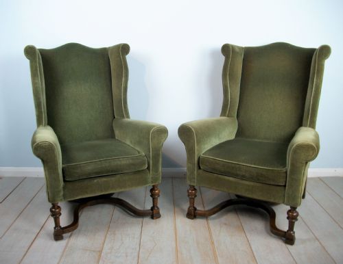 a pair of william and mary wing armchairs - CATEGORY: ANTIQUE CHAIRS - DATED 1920