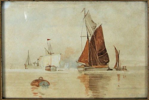 PAIR OF SMALL WATERCOLOUR MARINE SCENE IN ORIGINAL GILT FRAME - ADDITIONAL PHOTO 2