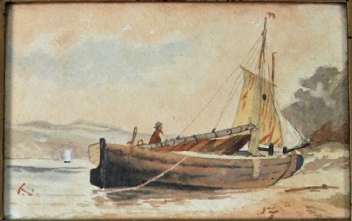 PAIR OF SMALL WATERCOLOUR MARINE SCENE IN ORIGINAL GILT FRAME - ADDITIONAL PHOTO 3