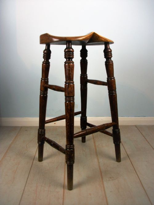 ANTIQUE ELM ARTIST'S OR BAR SADDLE SEAT STOOL - ADDITIONAL PHOTO 1