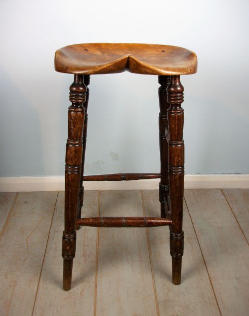 ANTIQUE ELM ARTIST'S OR BAR SADDLE SEAT STOOL - ADDITIONAL PHOTO 3