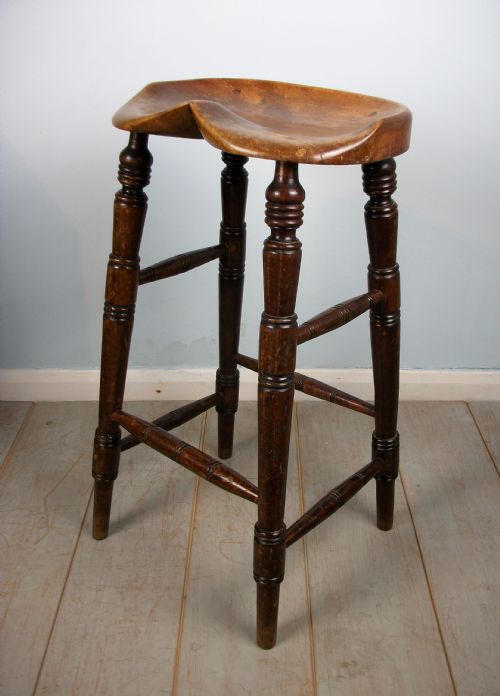 ANTIQUE ELM ARTIST'S OR BAR SADDLE SEAT STOOL - ADDITIONAL PHOTO 6