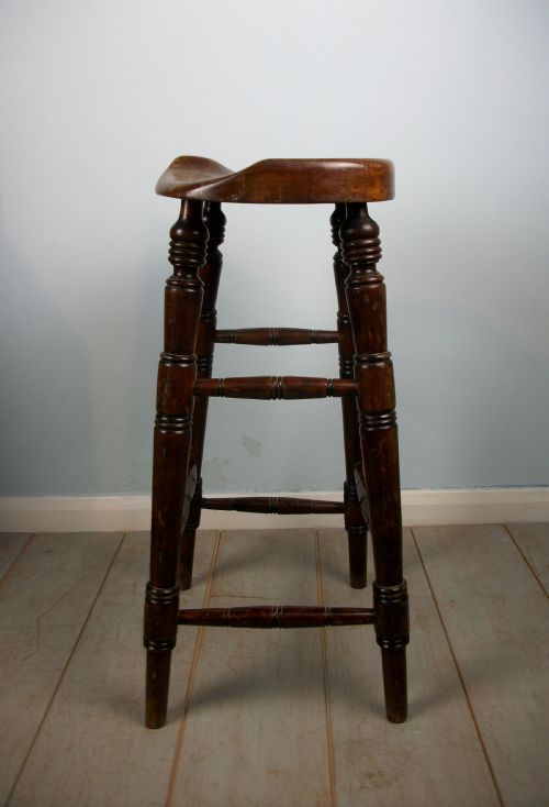 ANTIQUE ELM ARTIST'S OR BAR SADDLE SEAT STOOL - ADDITIONAL PHOTO 7