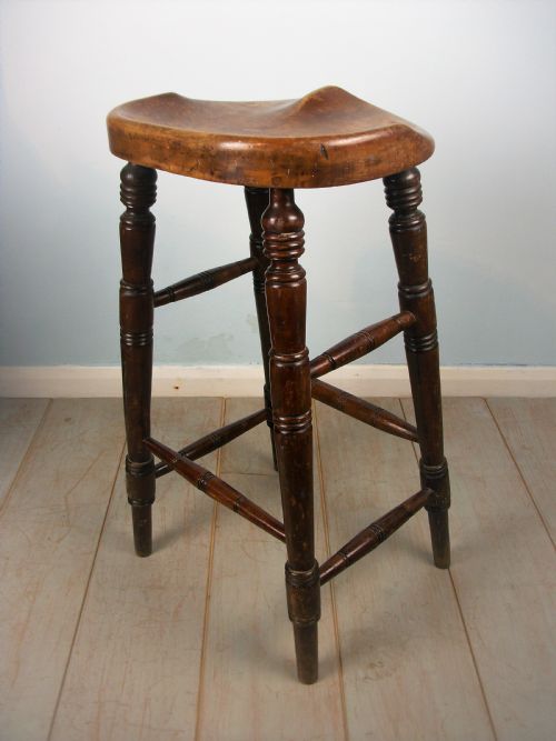 ANTIQUE ELM ARTIST'S OR BAR SADDLE SEAT STOOL - ADDITIONAL PHOTO 11
