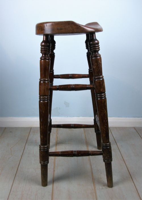 ANTIQUE ELM ARTIST'S OR BAR SADDLE SEAT STOOL - ADDITIONAL PHOTO 12