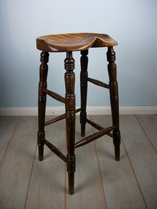 antique elm artist's or bar saddle seat stool - CATEGORY: ANTIQUE STOOLS - DATED VICTORIAN