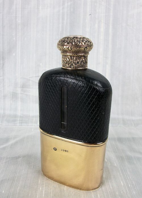 silver gilt hip flask london 1884 - CATEGORY: ANTIQUE SILVER - DATED VICTORIAN