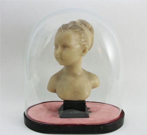 wax sculpture of louise brongniart under a glass dome - CATEGORY: ANTIQUE MISCELLANEOUS - DATED 19TH CENTURY